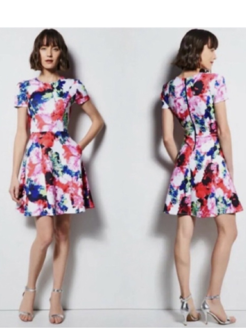 Milly Rosabella Floral print Fit-and-Flare mini Dressscuba stretch Sophia bush 2